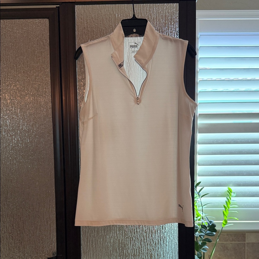 Great for Golf! Puma Sleeveless Quarter-Zip Polo Tank in White